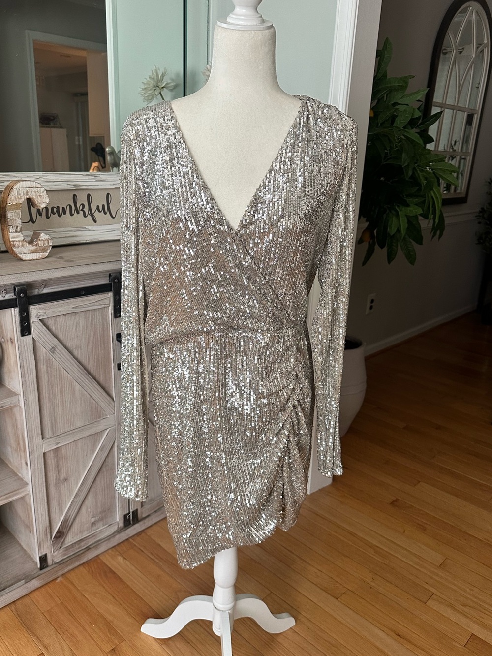 Show Me Your MuMu Sequin Mini Dress in Silver XL